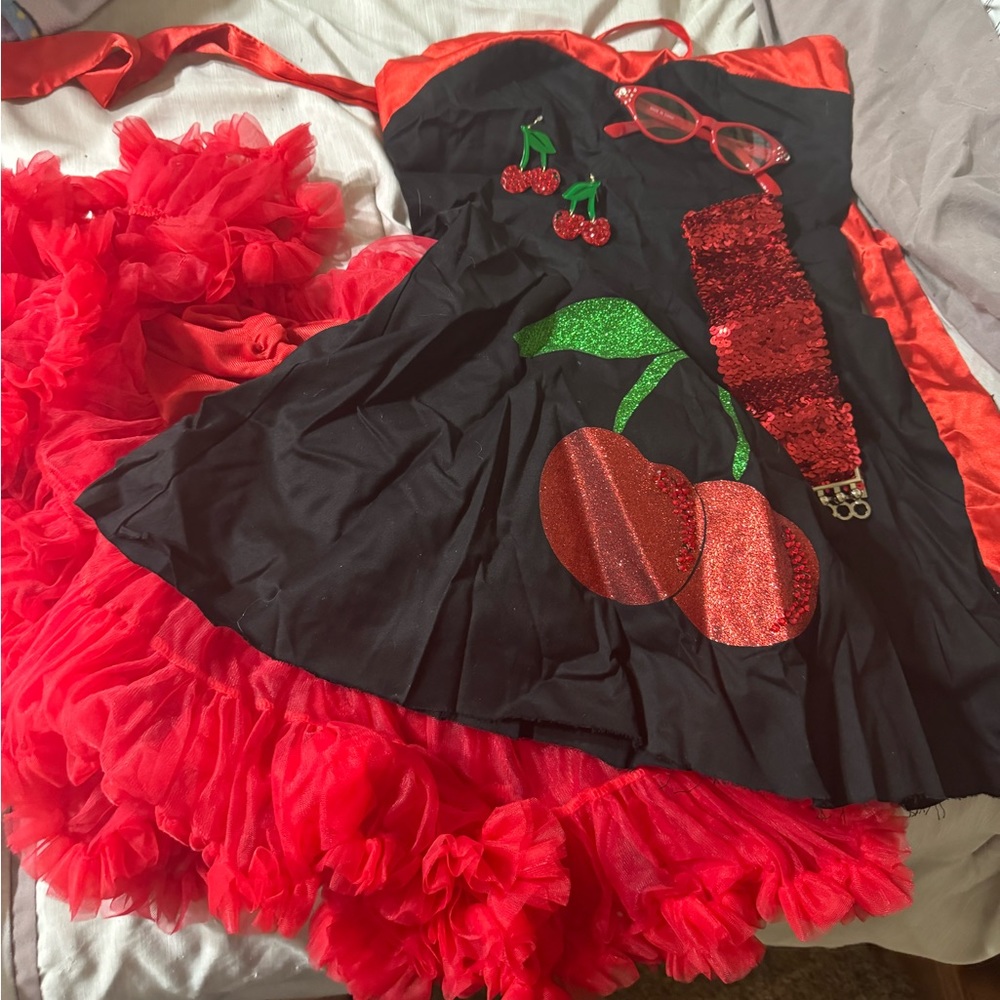 Custom made Halloween 50s outfit costume with cherries adult xs corset back